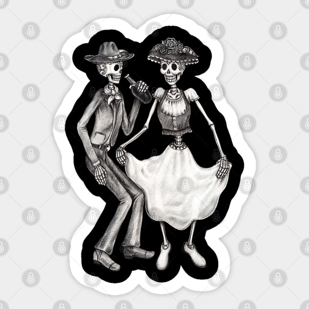 Sugar skull couple lover dancing celebration day of the dead. Sticker by Jiewsurreal